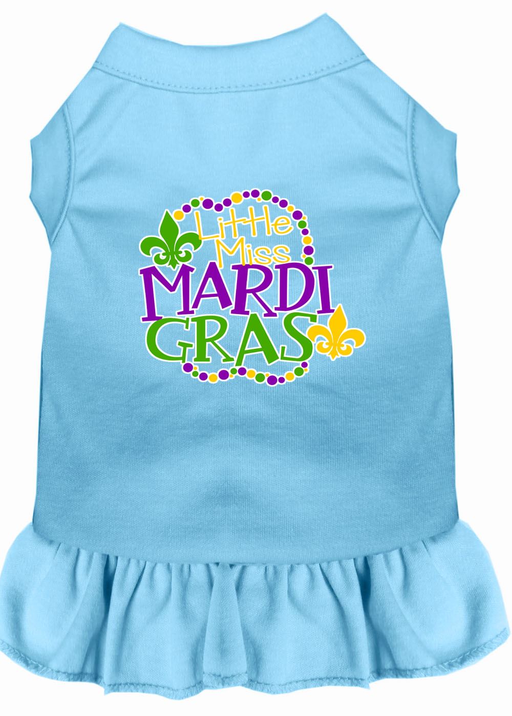 Miss Mardi Gras Screen Print Mardi Gras Dog Dress Baby Blue Sm